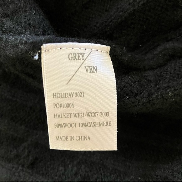 NWT GREY / VEN Helket Black Cable Knit Cashmere & Wool Blend Sweater - Picture 5 of 7
